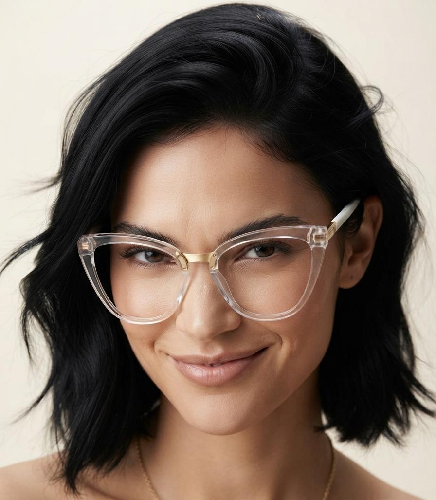 Lentes transparentes con diseños de ojos de gato con marco de pasta en animal print