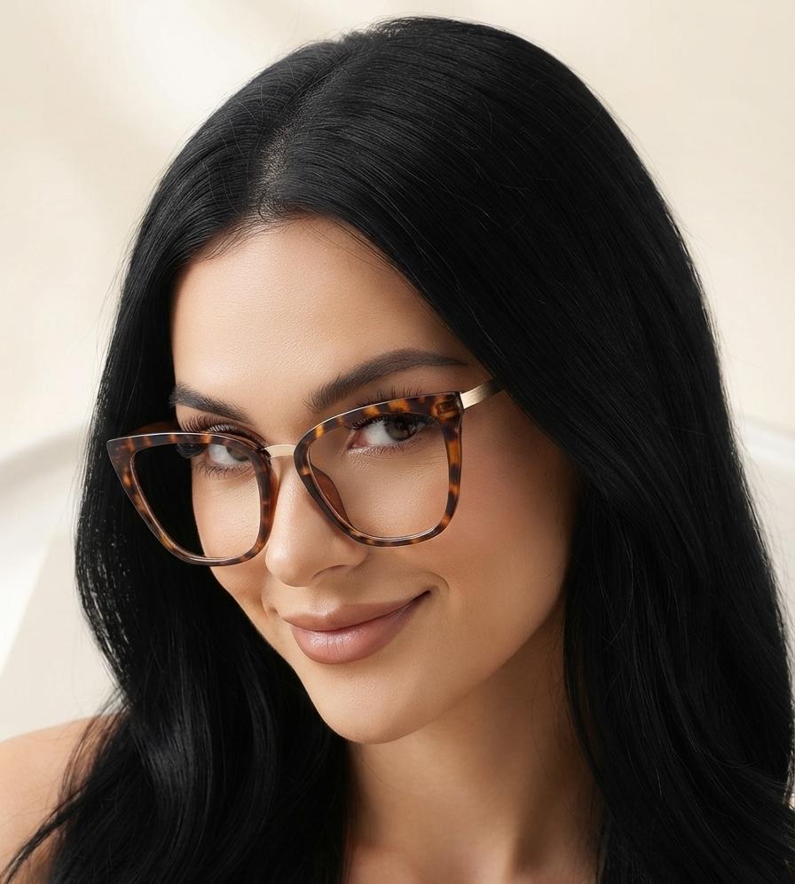 Lentes transparentes con diseños de ojos de gato con marco de pasta en animal print